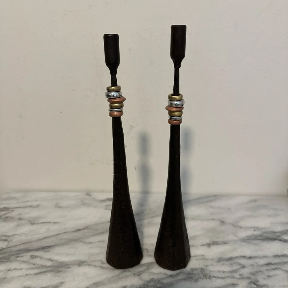 Luis Marques Handmade Modern Minimalist Style Iron W/ Metal Rings Candlestick